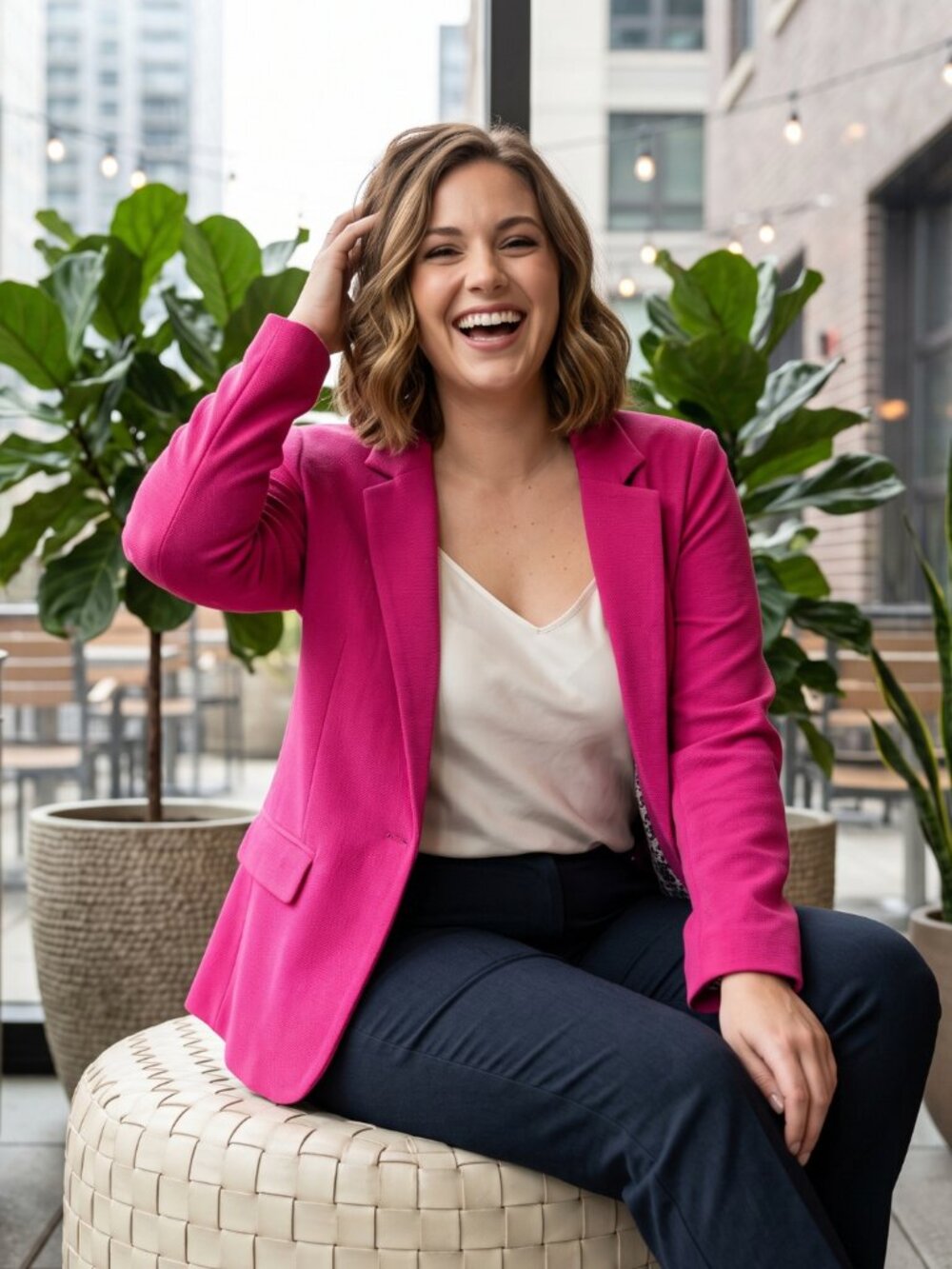 Skies Are Blue Bright Pink Open Front Blazer Jacket Plus Size XL Barbiecore